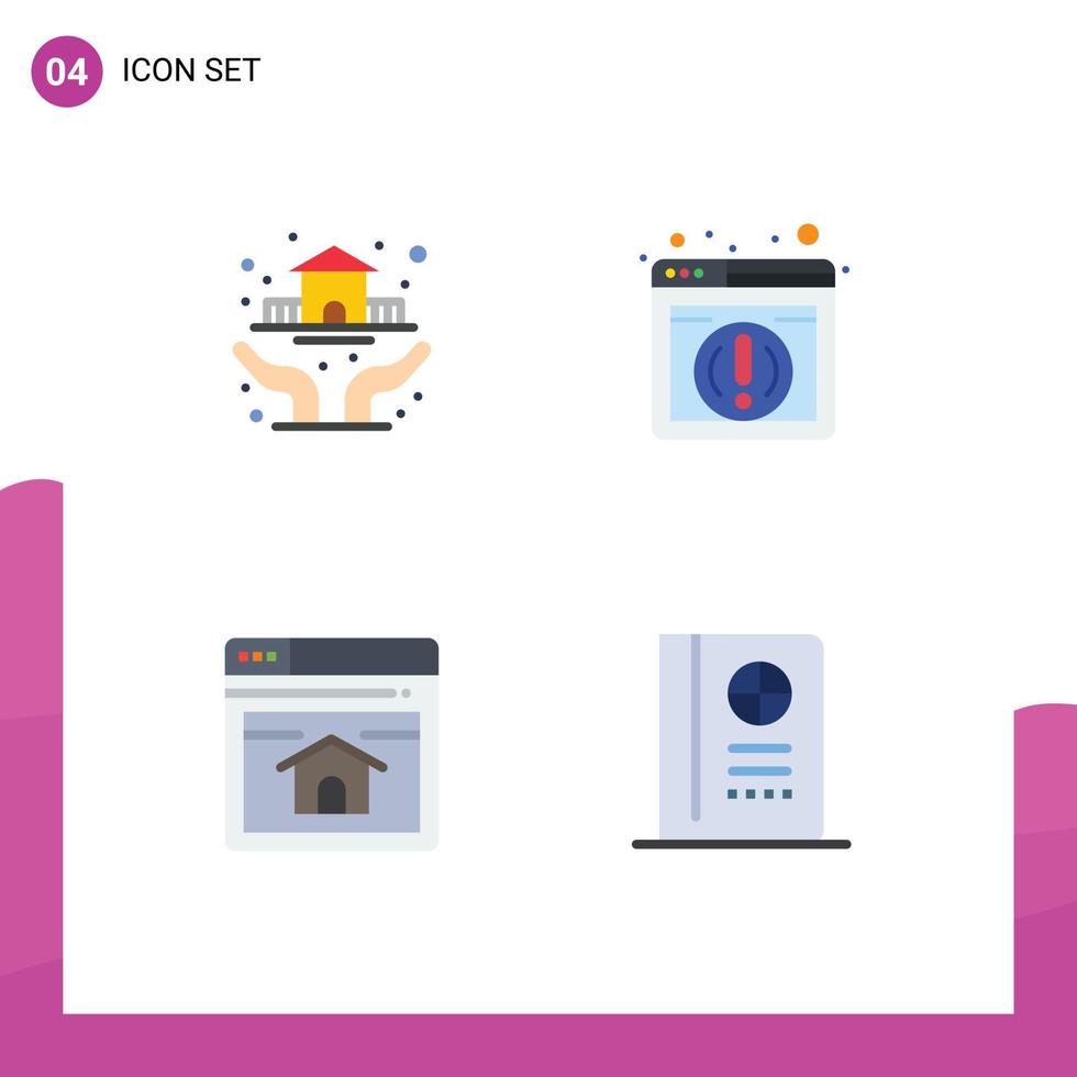User Interface Pack of 4 Basic Flat Icons of protection webpage insurance browser passport Editable Vector Design Elements