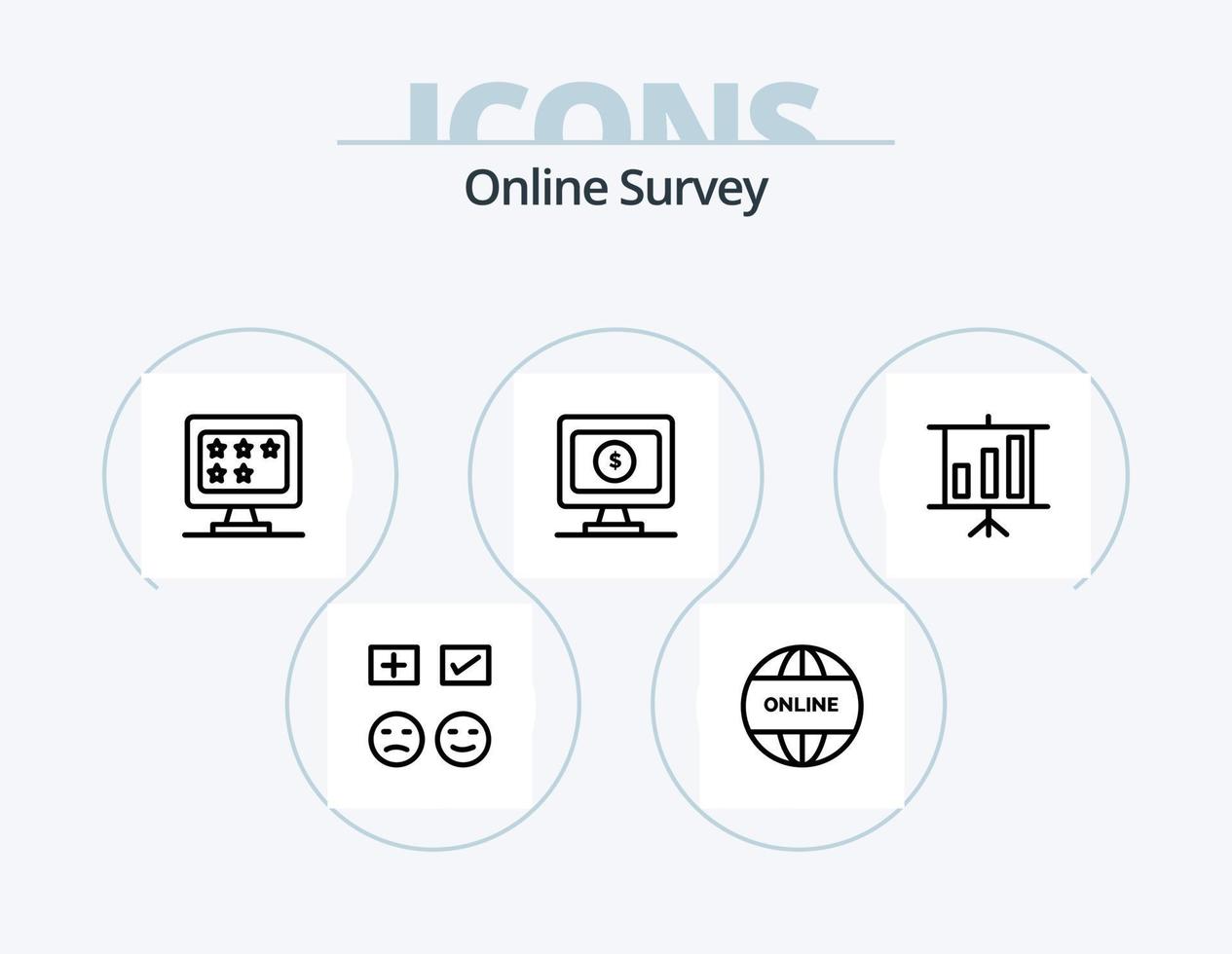Online Survey Line Icon Pack 5 Icon Design. chart. analysis. happy. sign. coin vector