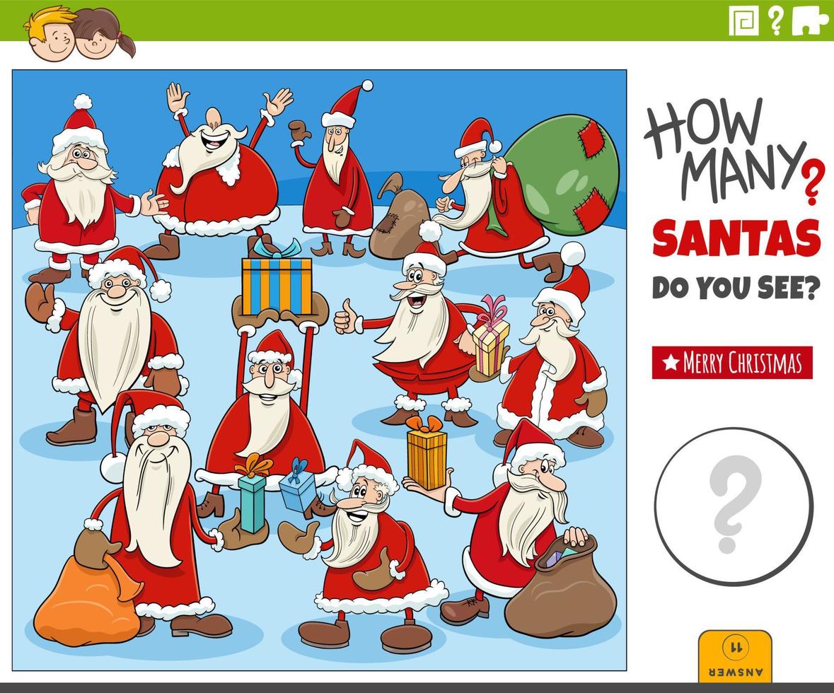 count cartoon Santa Claus characters educational game vector