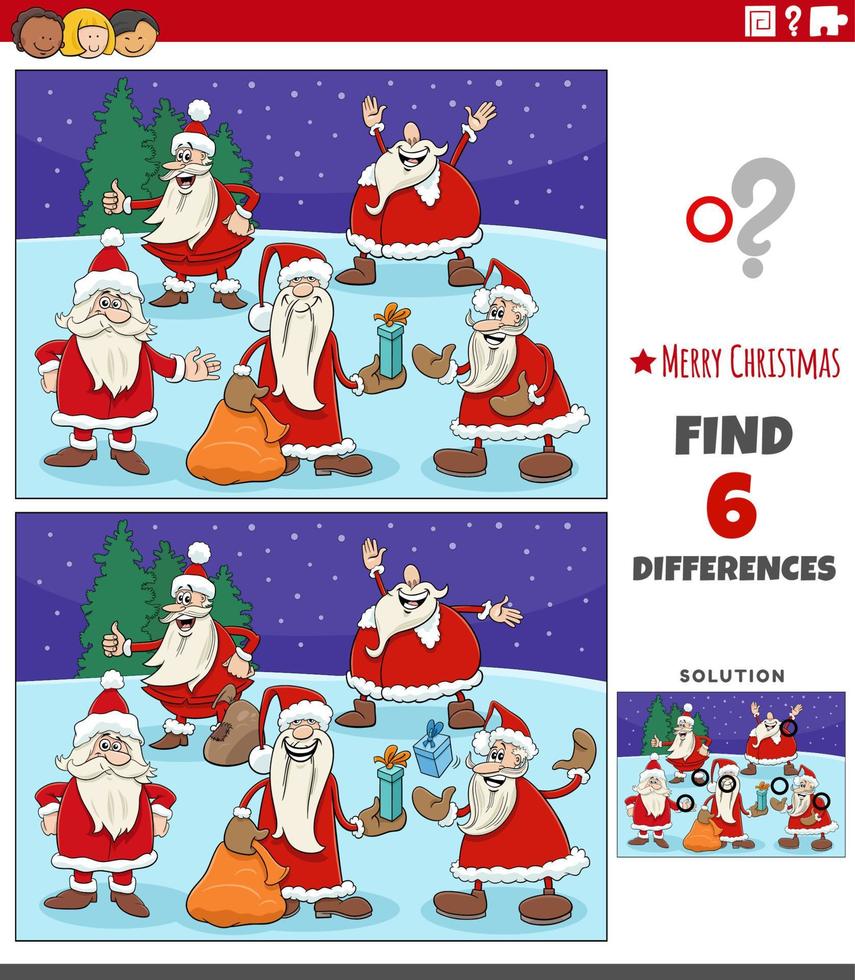differences game with Santa Clauses on Christmas vector