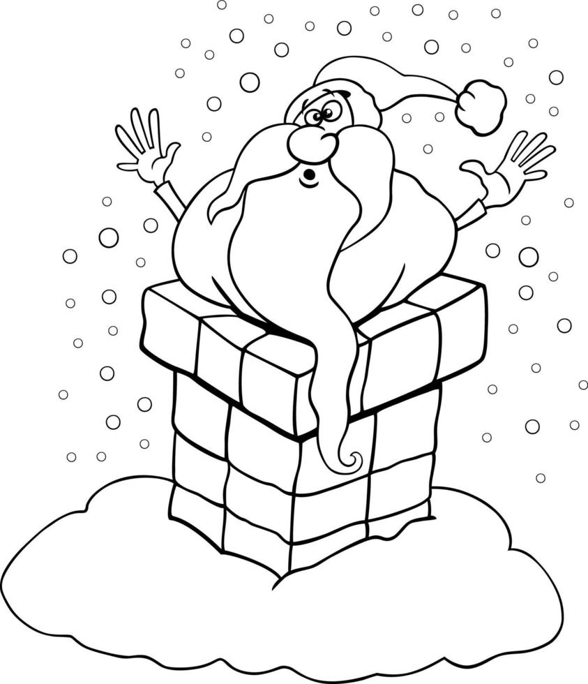 cartoon Santa Claus stucked in chimney coloring page vector