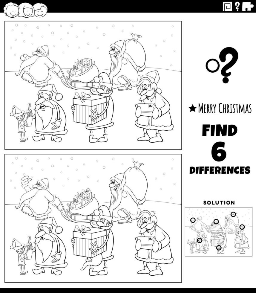 differences game with Santa Clauses coloring page vector