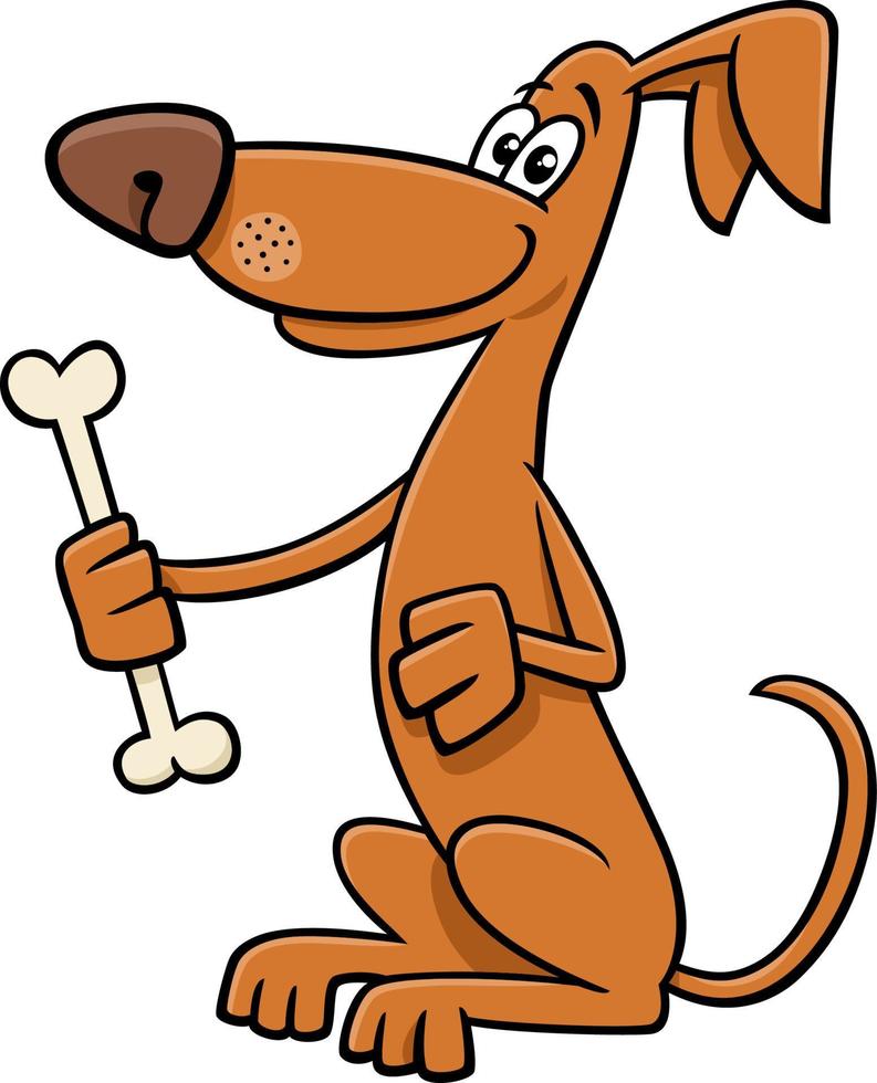 cartoon brown dog animal character with dog bone vector