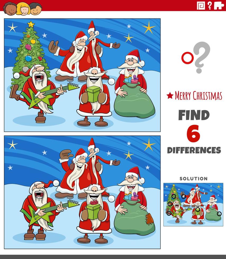 differences game with Santa Clauses singing a carol vector