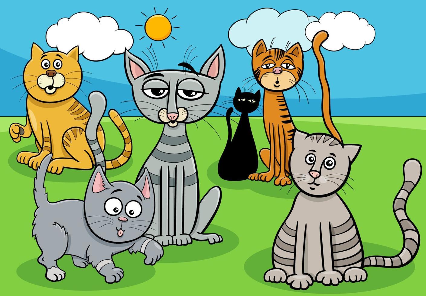 gatos y gatitos animales grupo ilustración de dibujos animados vector