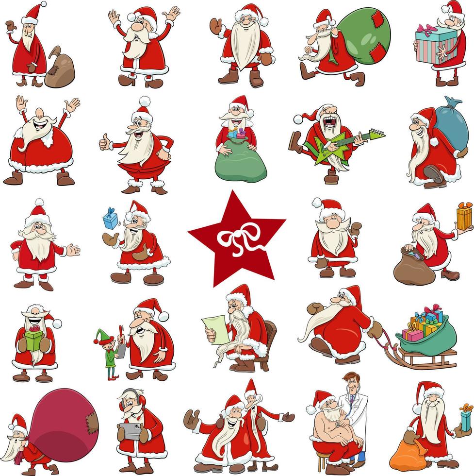 cartoon Santa Clauses Christmas characters big set vector