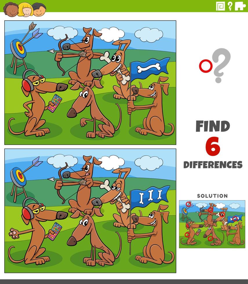 differences game with cartoon dogs animal characters vector