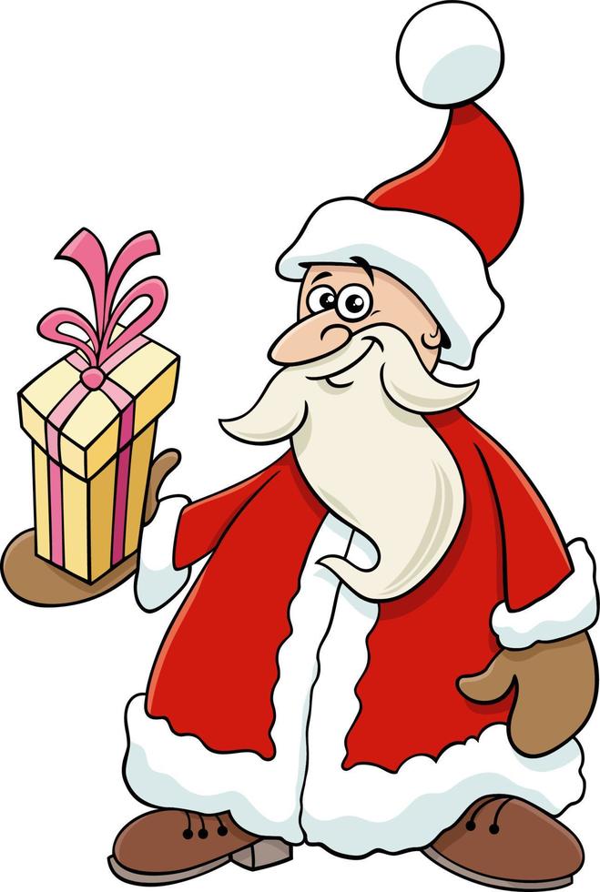 cartoon Santa Claus with gift on Christmas time vector