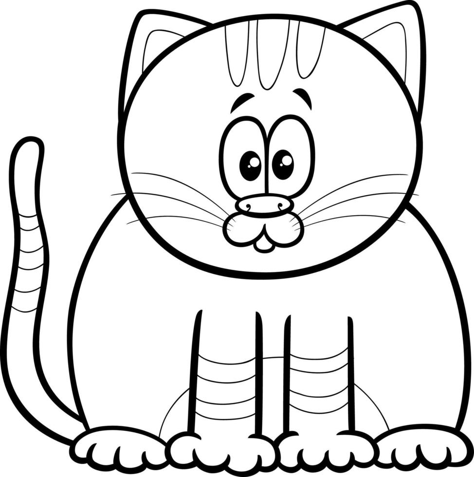 cartoon tabby kitten animal character coloring page vector