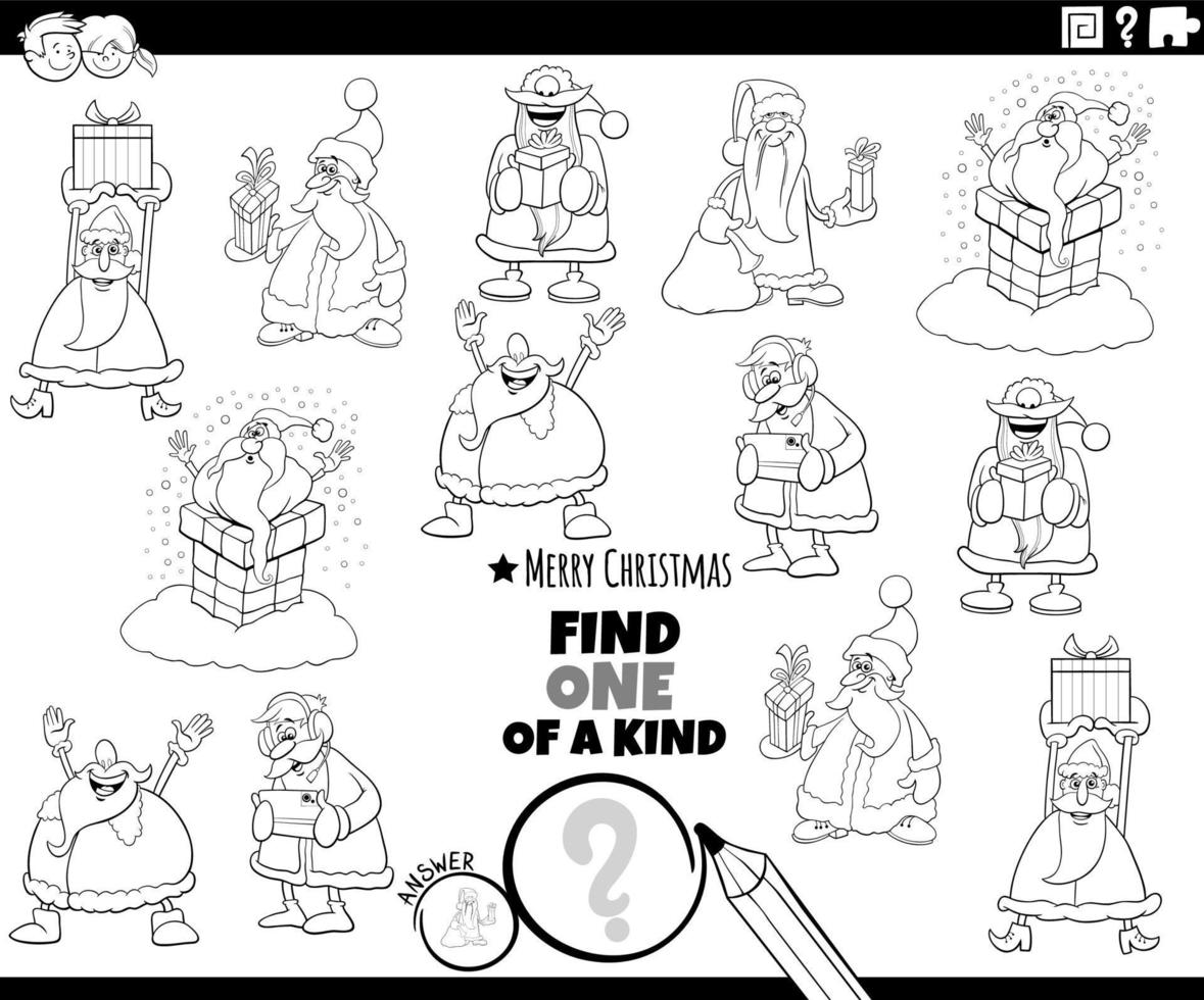 one of a kind game with Santa Clauses coloring page vector