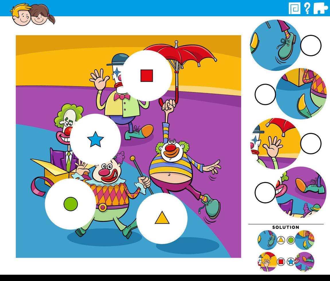 juego de emparejar piezas con personajes de payasos de dibujos animados vector