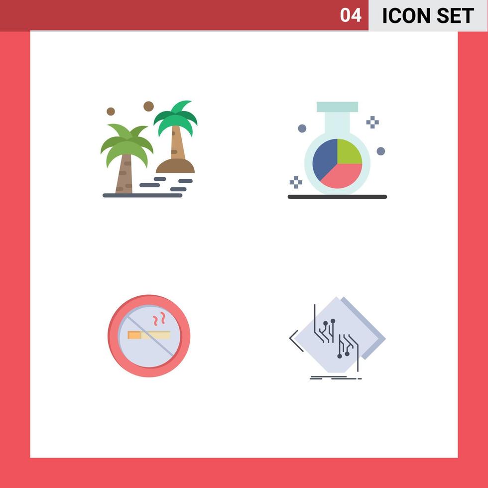 Set of 4 Commercial Flat Icons pack for date research beach market smoking Editable Vector Design Elements