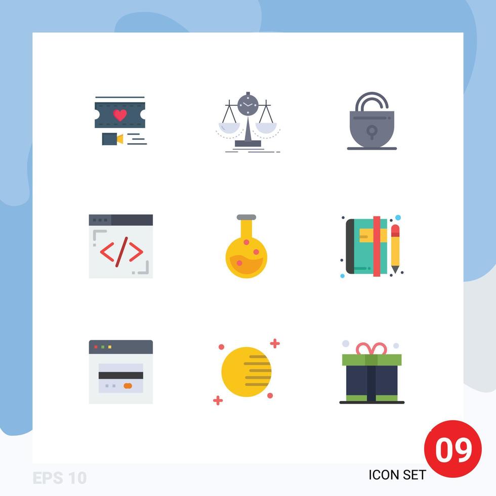 Pack of 9 Modern Flat Colors Signs and Symbols for Web Print Media such as lab lines strategy internet internet Editable Vector Design Elements