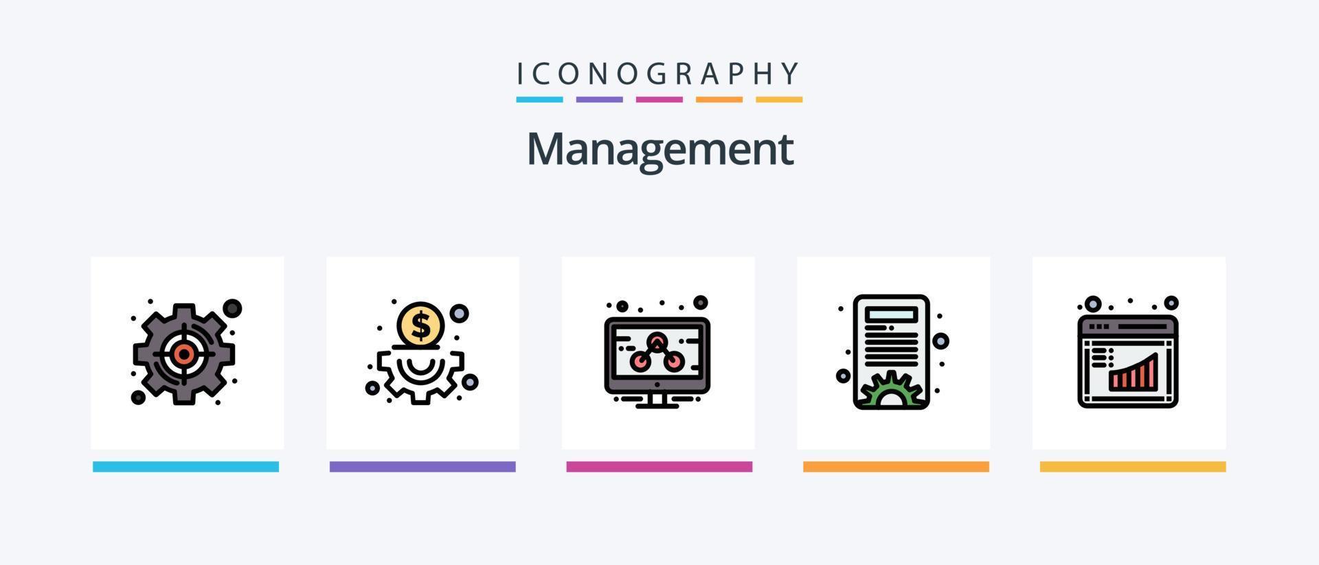 la línea de gestión llenó el paquete de 5 íconos, incluido el dólar. banco. negocio. marketing. negocio. diseño de iconos creativos vector