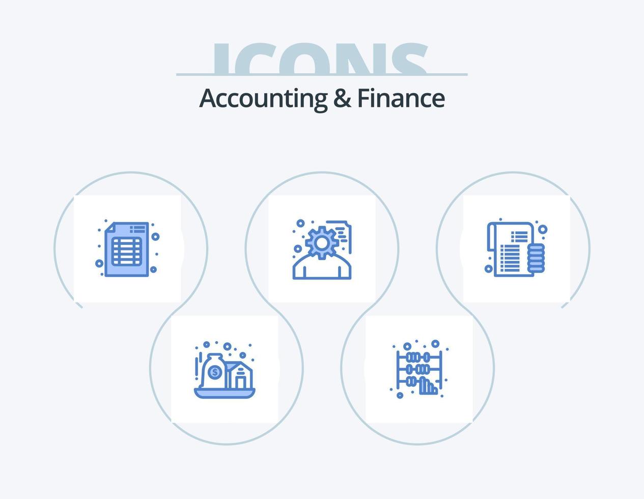 Accounting And Finance Blue Icon Pack 5 Icon Design. coins. service planning. audit. project. development vector