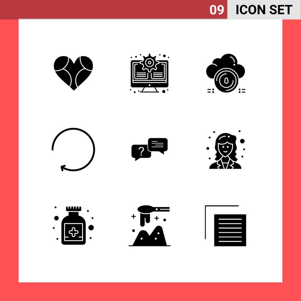 Modern Set of 9 Solid Glyphs and symbols such as chat clockwise update arrow cloud Editable Vector Design Elements