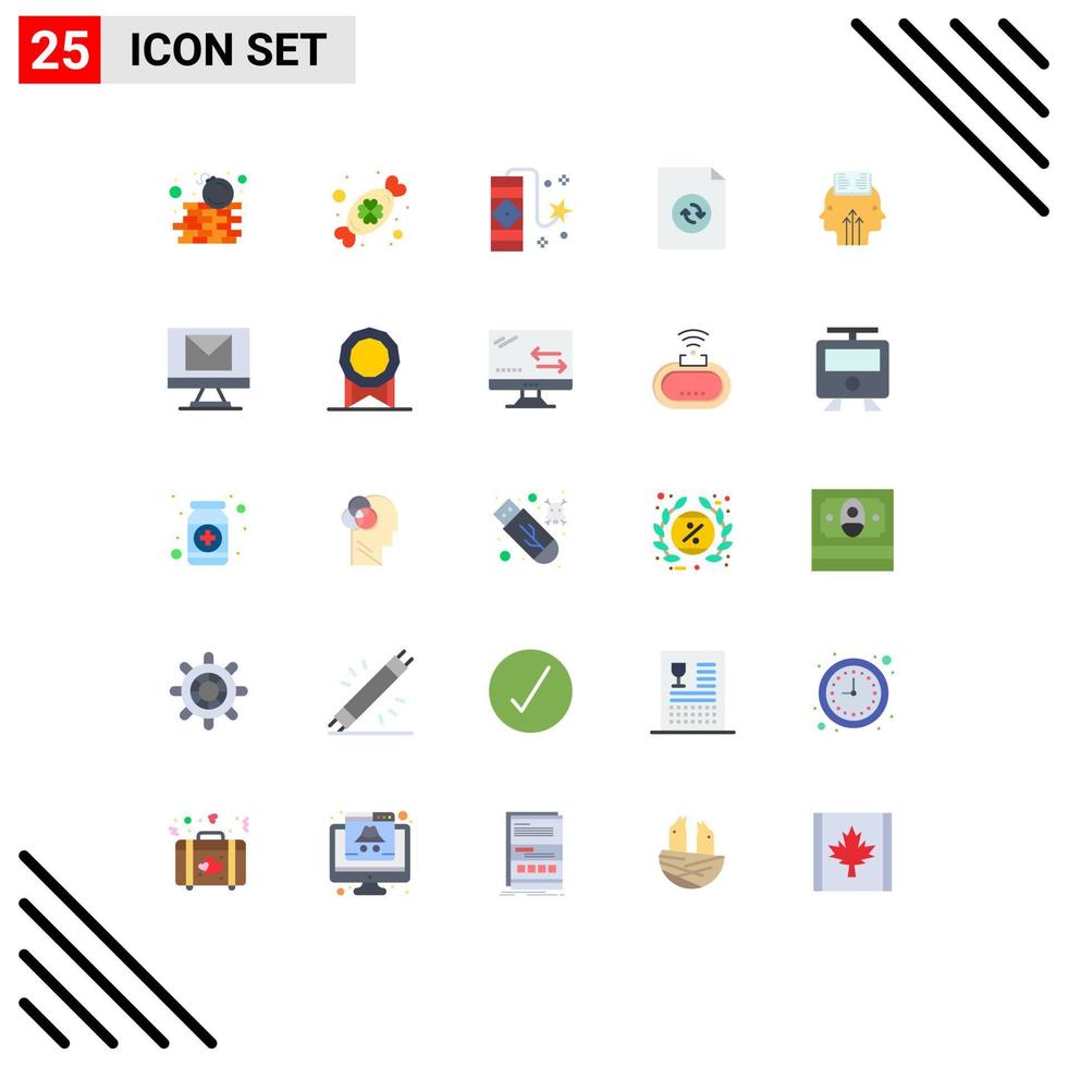 User Interface Pack of 25 Basic Flat Colors of programming mind carnival sync document Editable Vector Design Elements