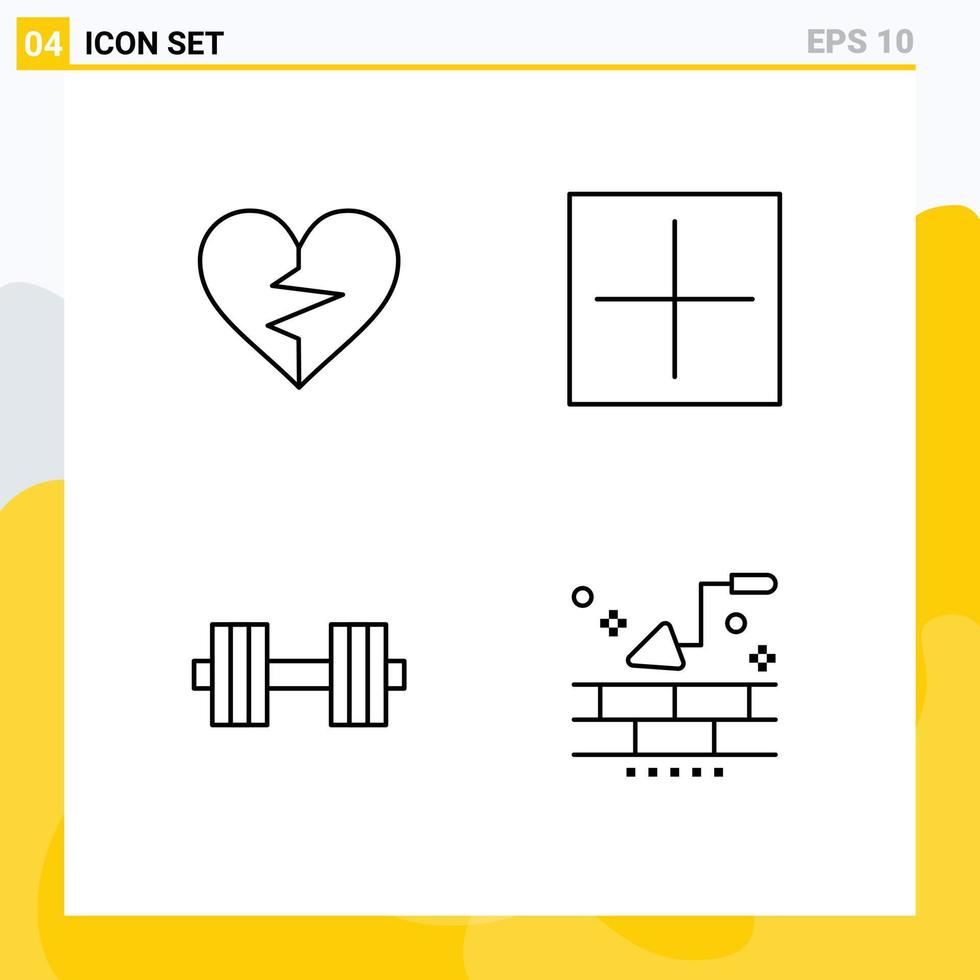 Pictogram Set of 4 Simple Filledline Flat Colors of heart dumbbell favorite new gym Editable Vector Design Elements