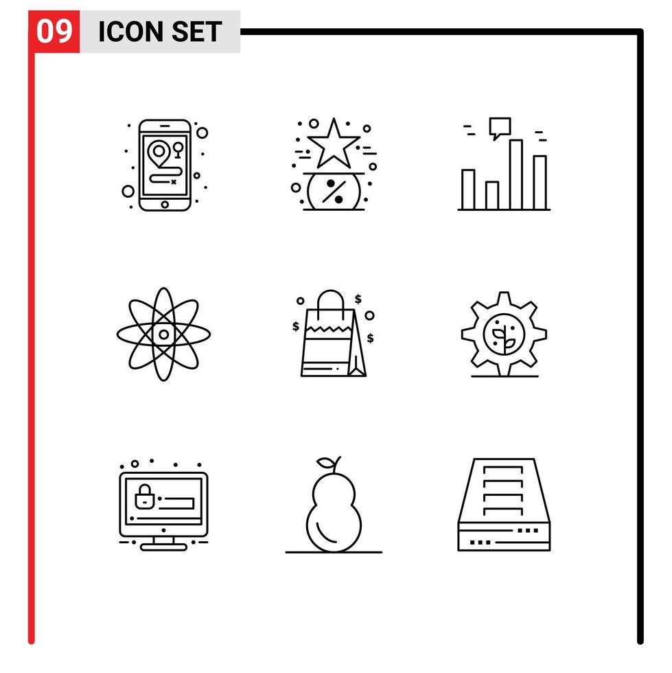 9 Universal Outline Signs Symbols of usa bag business science atom Editable Vector Design Elements