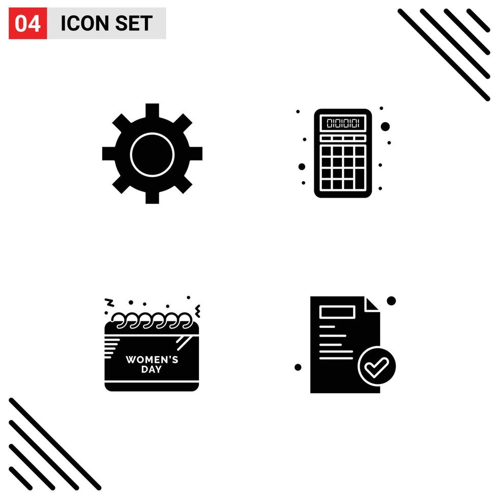 Universal Icon Symbols Group of 4 Modern Solid Glyphs of setting schedule user math celebrate Editable Vector Design Elements