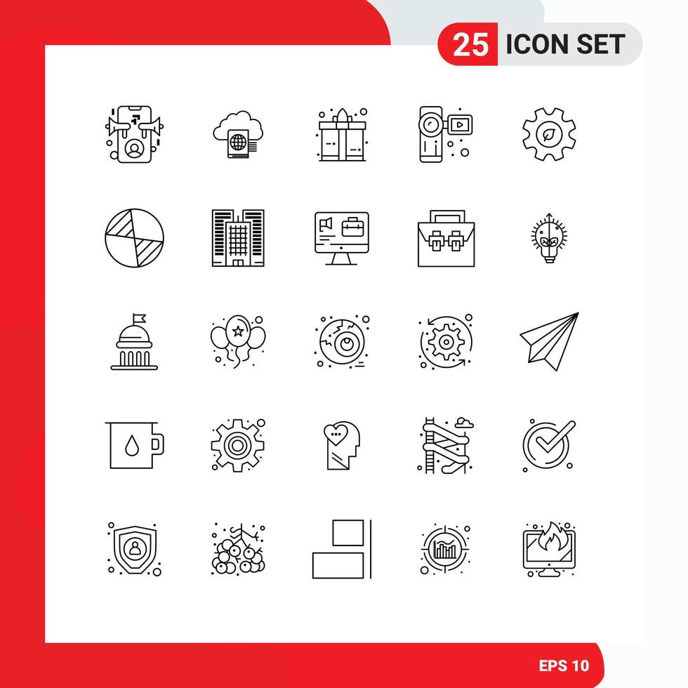 Set of 25 Vector Lines on Grid for energy eco box video camera camera Editable Vector Design Elements