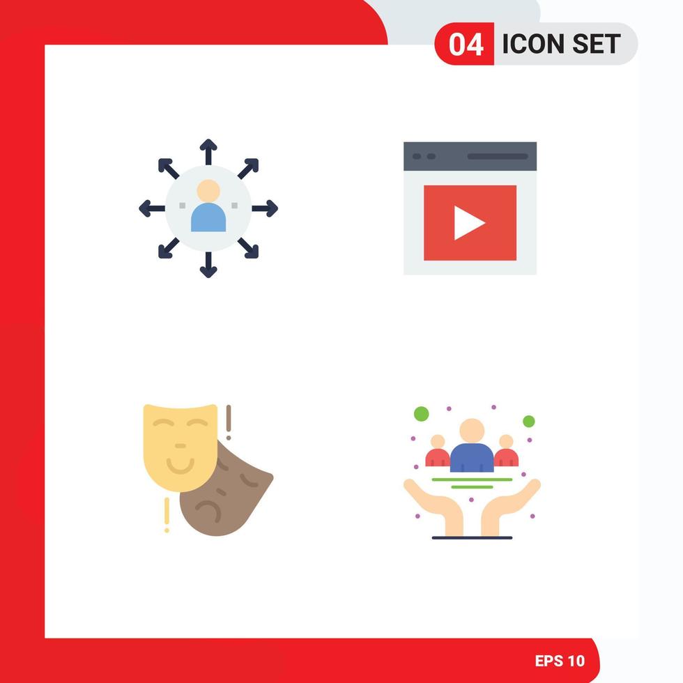 Modern Set of 4 Flat Icons and symbols such as abilities vide job content masks Editable Vector Design Elements