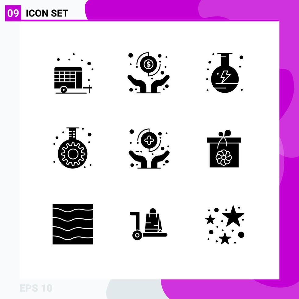9 Solid Glyph concept for Websites Mobile and Apps health tube electricity gear cog Editable Vector Design Elements