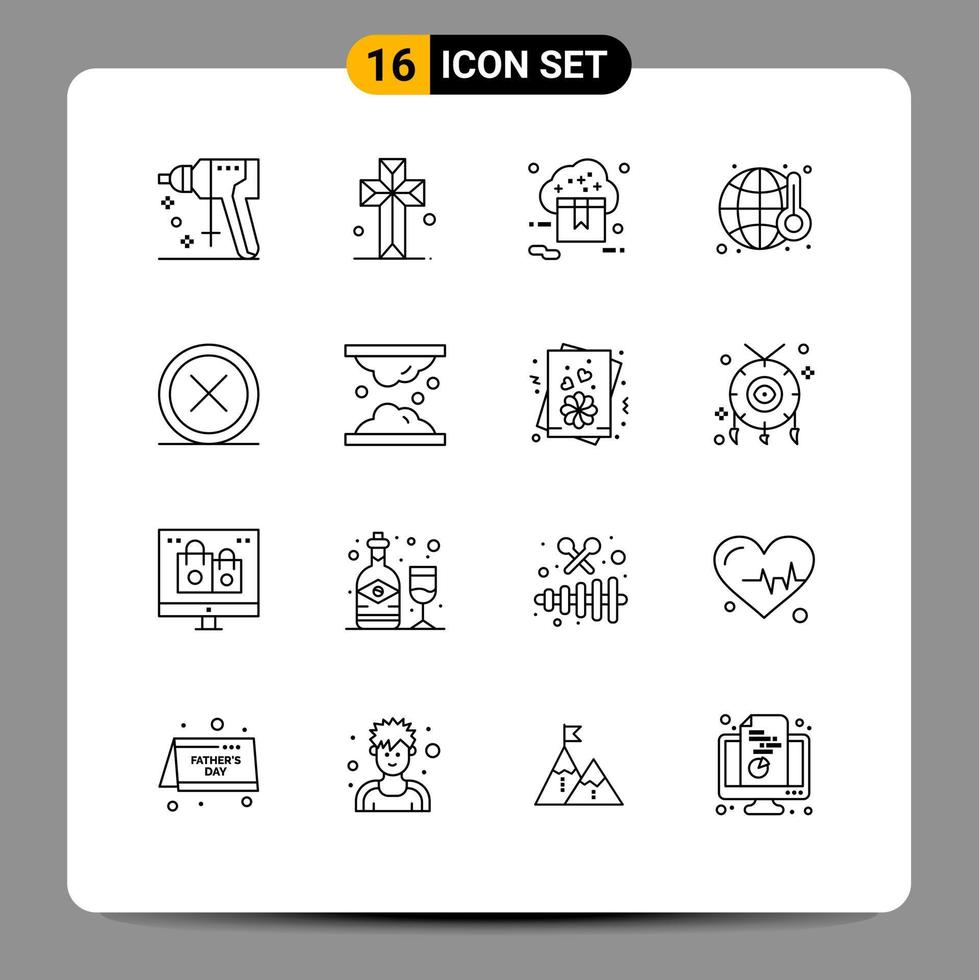 Pack of 16 Modern Outlines Signs and Symbols for Web Print Media such as cancel waste cloud pollution valentine Editable Vector Design Elements