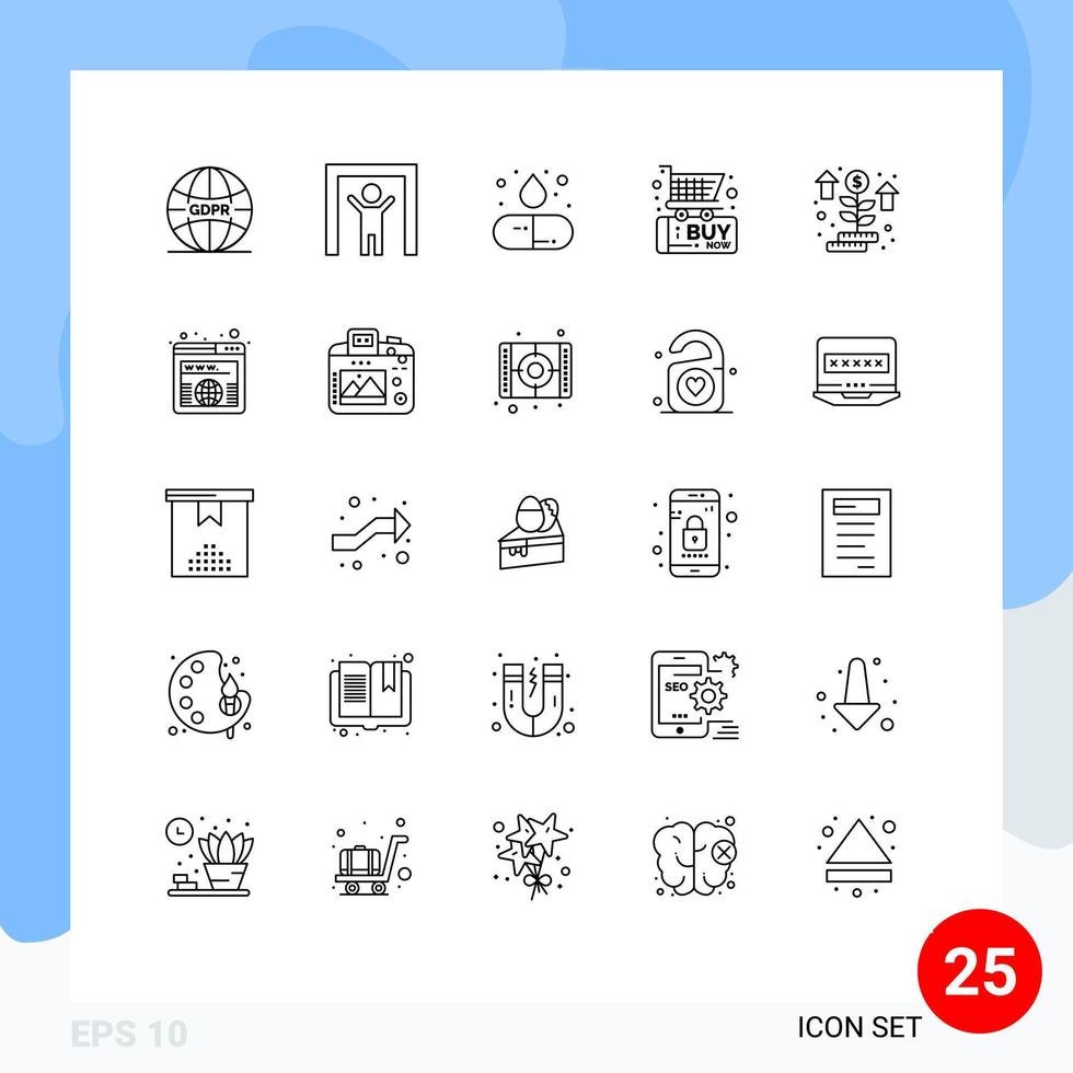 grupo de 25 líneas de signos y símbolos para el inicio de la compra de drogas comprar elementos de diseño de vectores editables