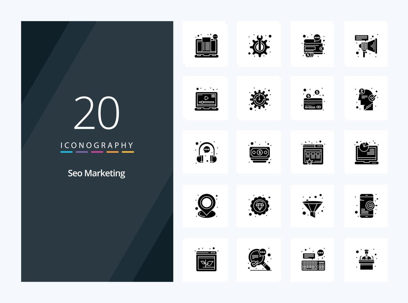 20 Seo Marketing Solid Glyph icon for presentation vector