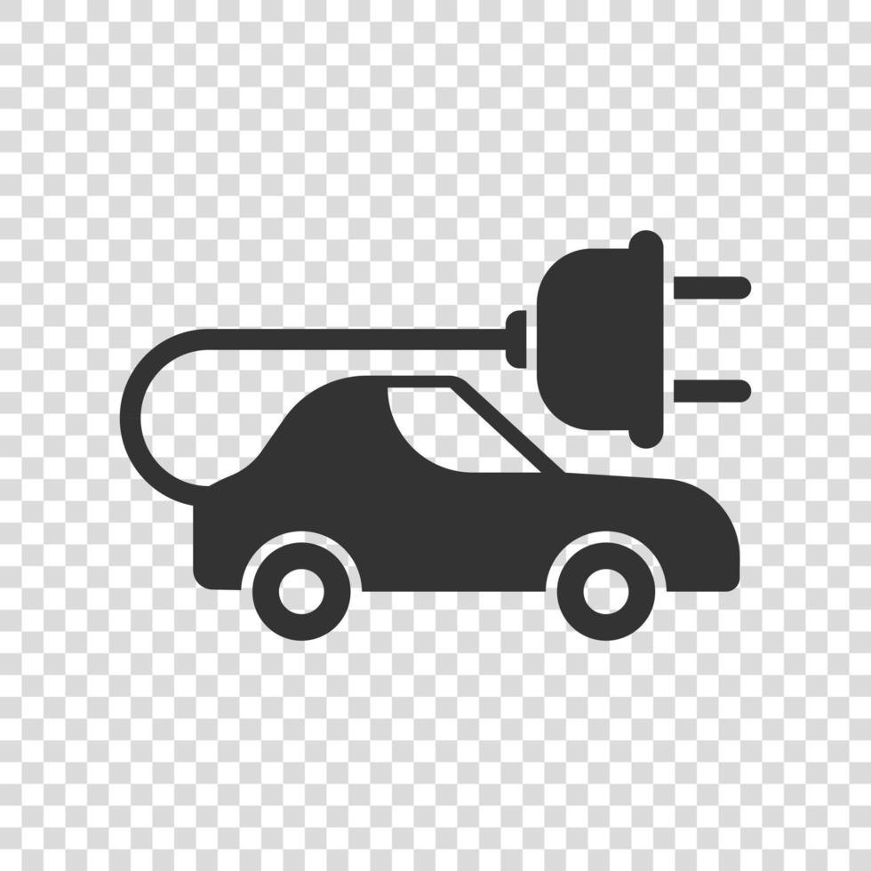 Electric car icon in flat style. Electro auto vector illustration on white isolated background. Ecology transport business concept.