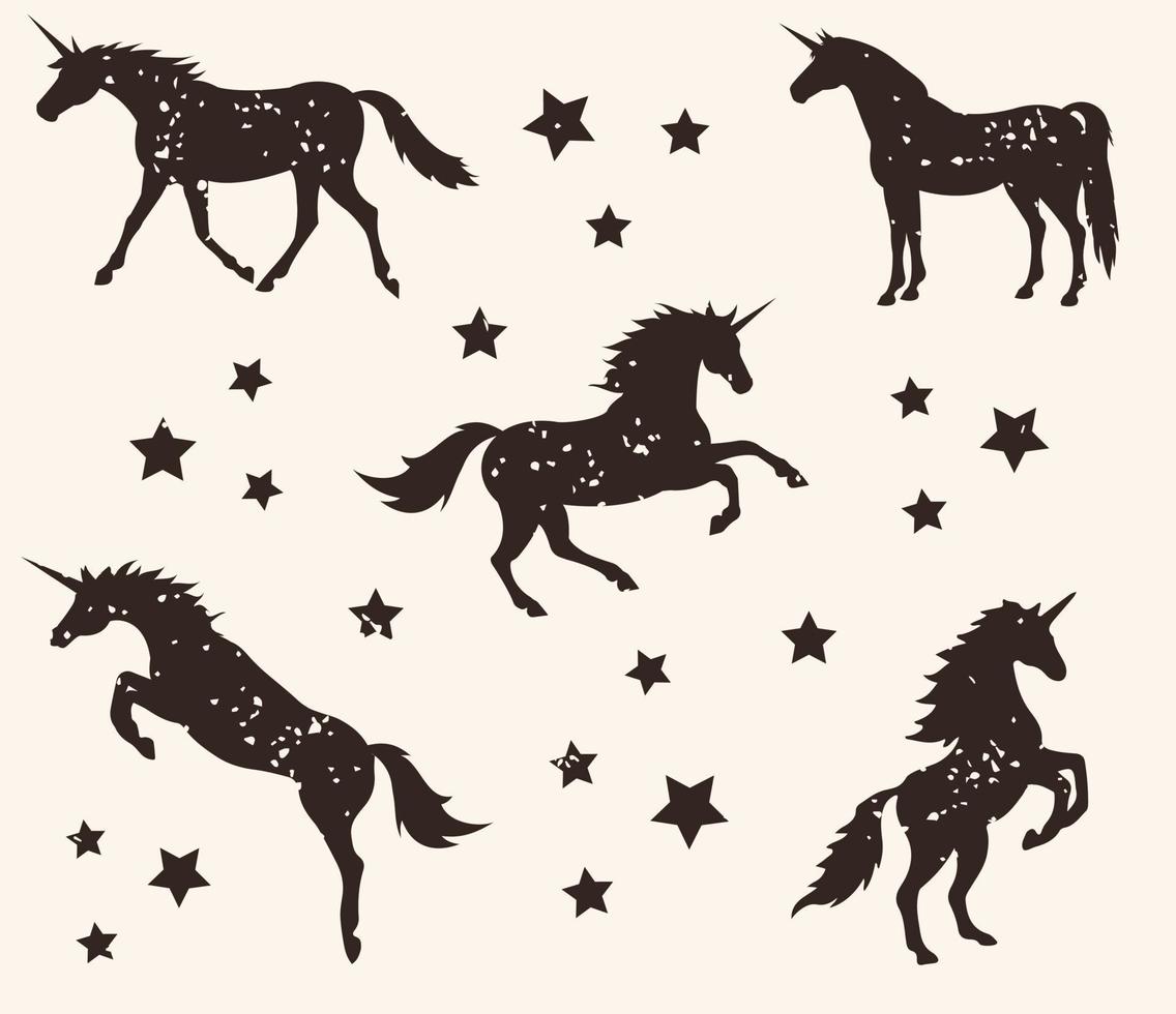 Vector set of unicorn silhouette