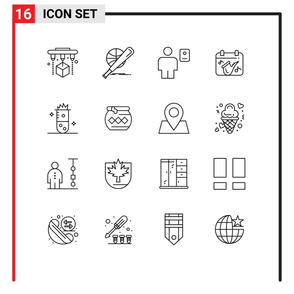 Stock Vector Icon Pack of 16 Line Signs and Symbols for alcoholic fermentation play avatar music profile Editable Vector Design Elements