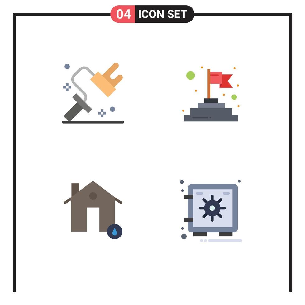 Set of 4 Commercial Flat Icons pack for dye fire tool success house Editable Vector Design Elements