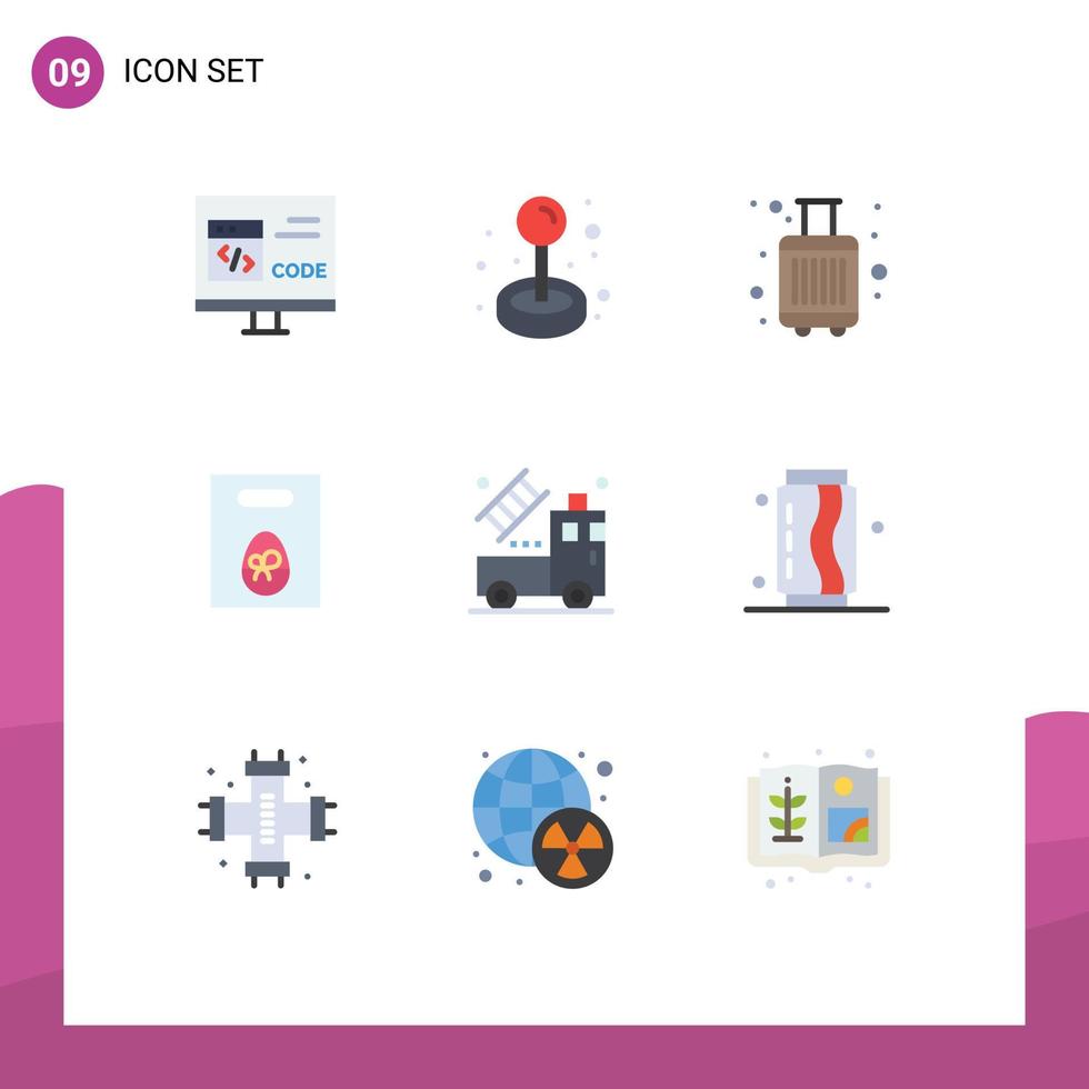 Pictogram Set of 9 Simple Flat Colors of car gift play egg tourist Editable Vector Design Elements