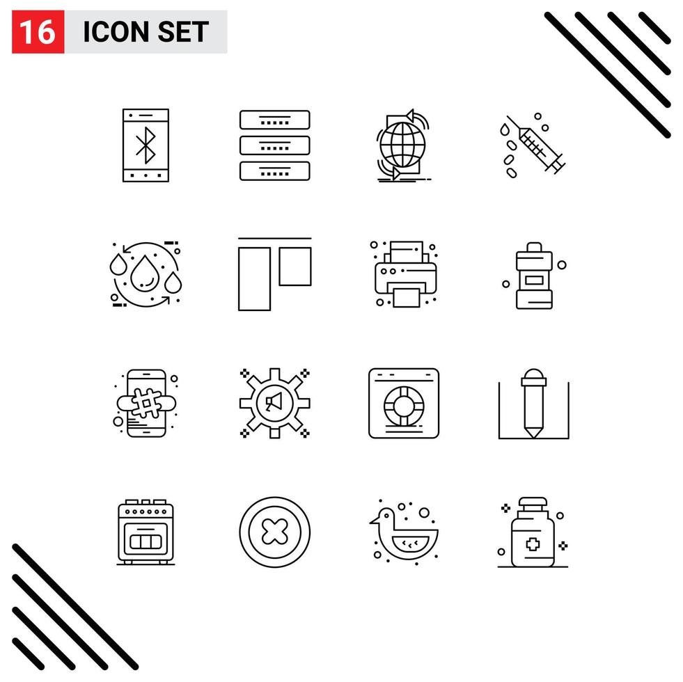 Set of 16 Commercial Outlines pack for treatment syringe interior injection network Editable Vector Design Elements