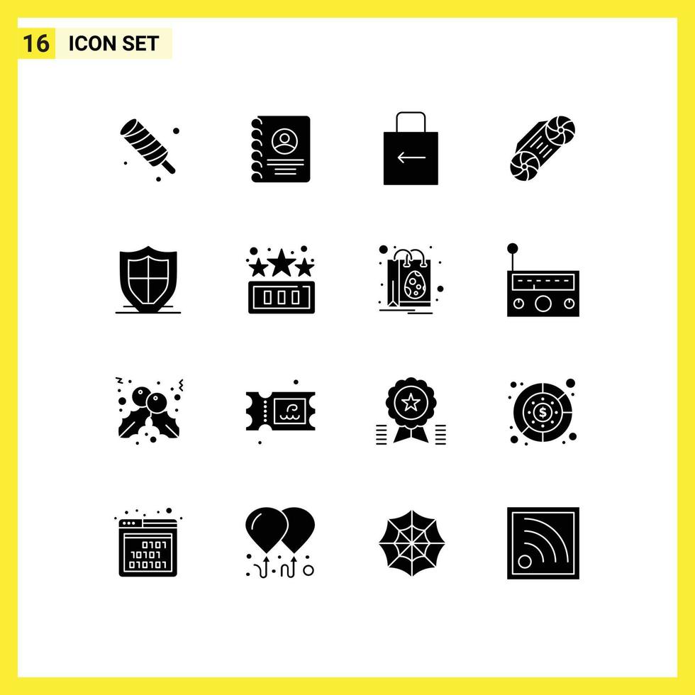 Mobile Interface Solid Glyph Set of 16 Pictograms of safety internet arrow technology radio Editable Vector Design Elements