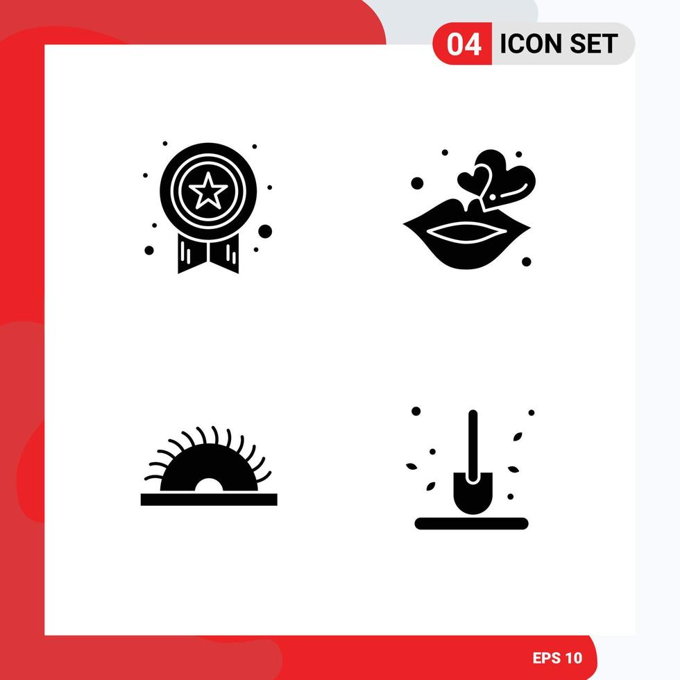 Set of 4 Modern UI Icons Symbols Signs for award saw success love utensils Editable Vector Design Elements