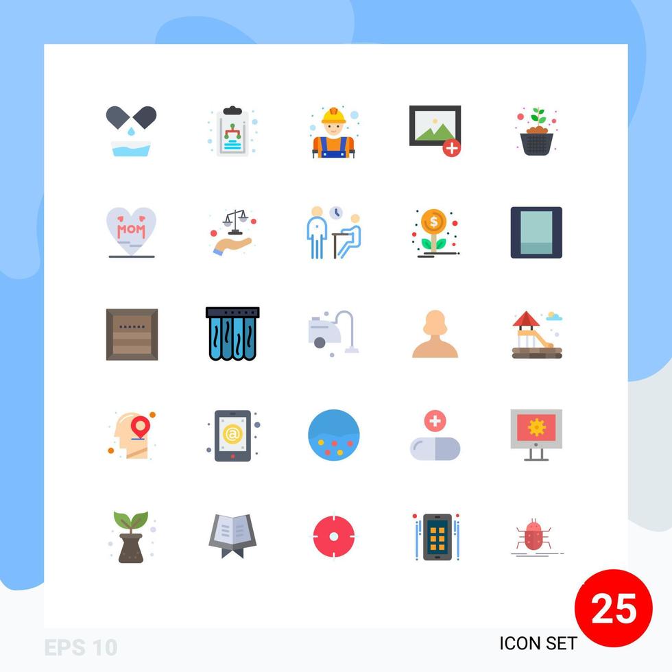 grupo de 25 signos y símbolos de colores planos para el trabajador en crecimiento del suelo que cultiva elementos de diseño de vectores editables con foto