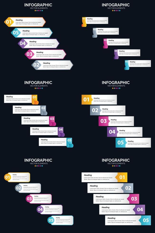 Vector 6 Infographics Pack Presentation slide template 5 Steps cycle diagrams and timelines