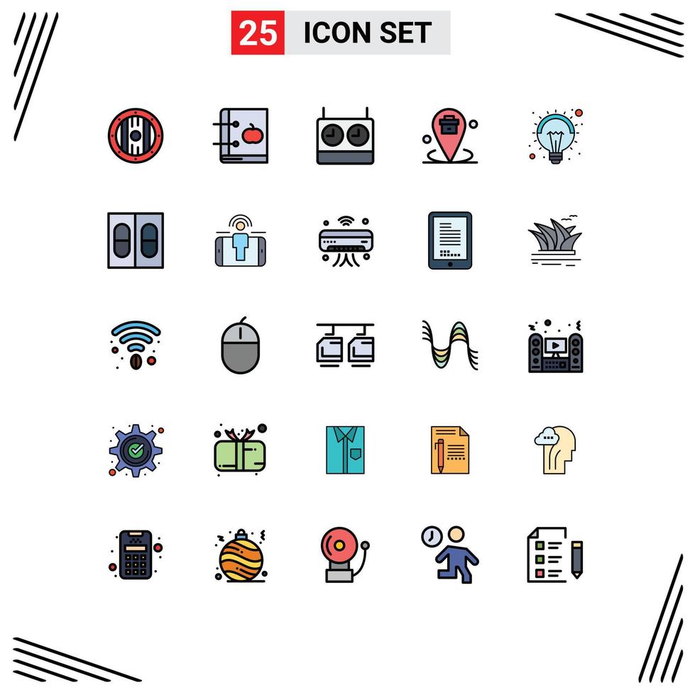 Pictogram Set of 25 Simple Filled line Flat Colors of bulb place learning location business Editable Vector Design Elements