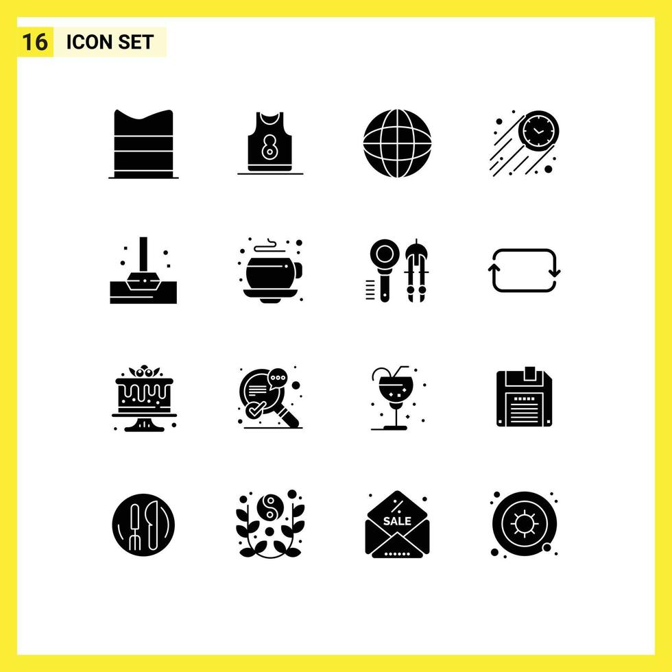 16 Universal Solid Glyphs Set for Web and Mobile Applications mop stopwatch garments speed multimedia Editable Vector Design Elements