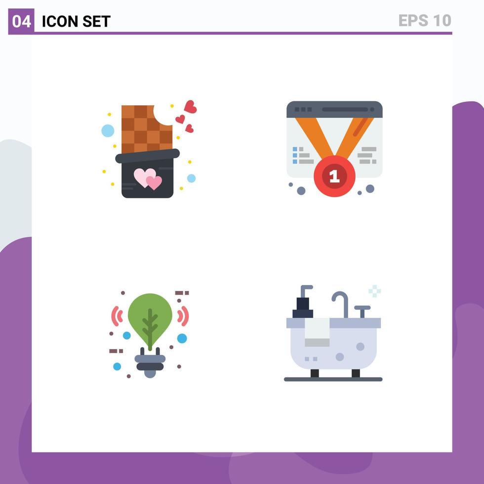Modern Set of 4 Flat Icons Pictograph of chocolate bar bite eco badge web lighting Editable Vector Design Elements
