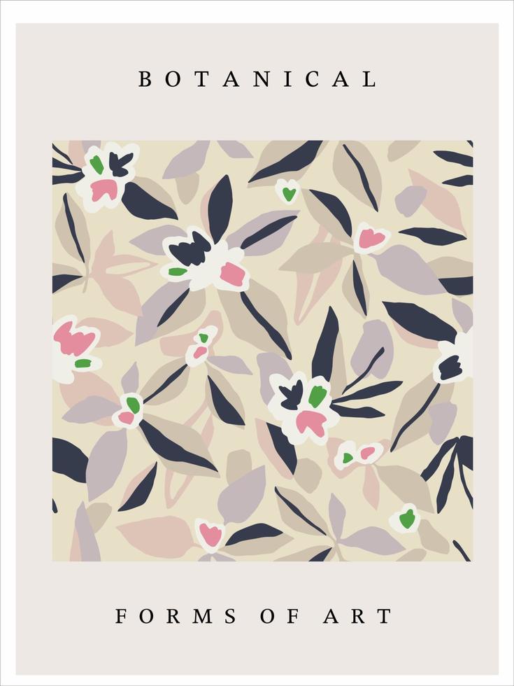 Vector hand-drawn abstract flower and leaf illustration art poster digital artwork
