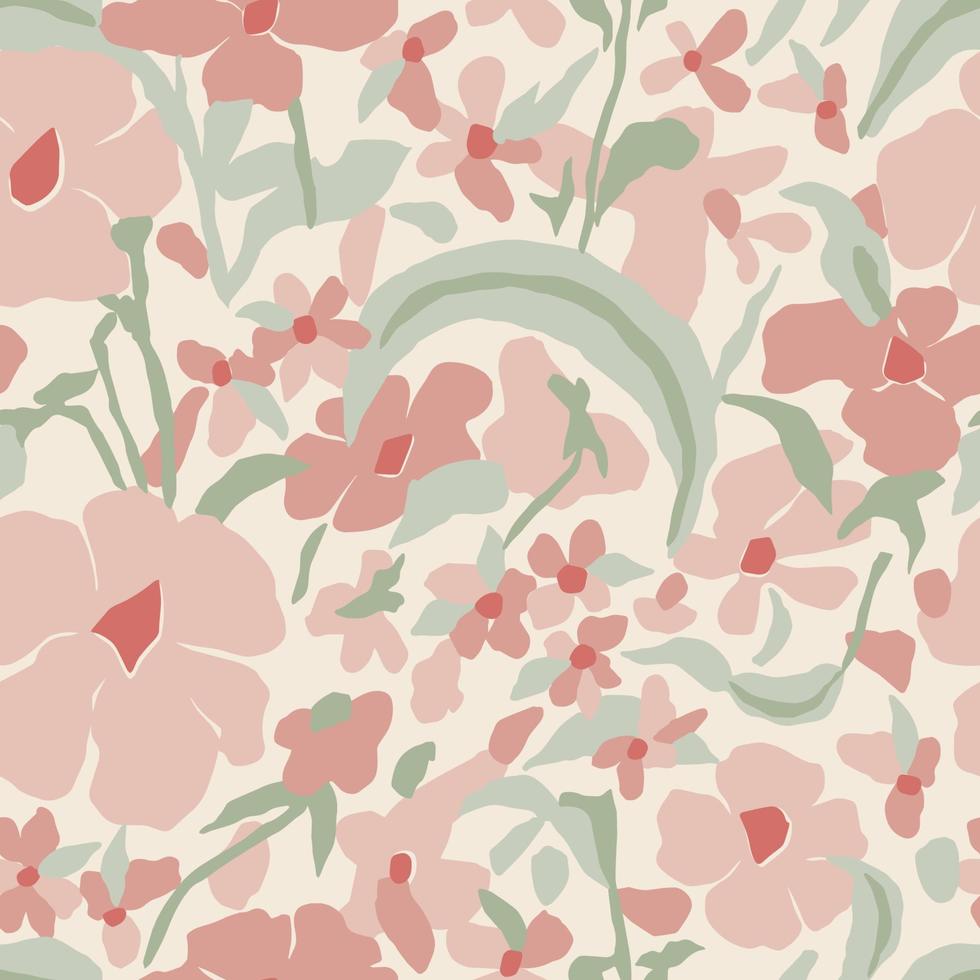 Vector Scandinavian flower illustration seamless repeat pattern