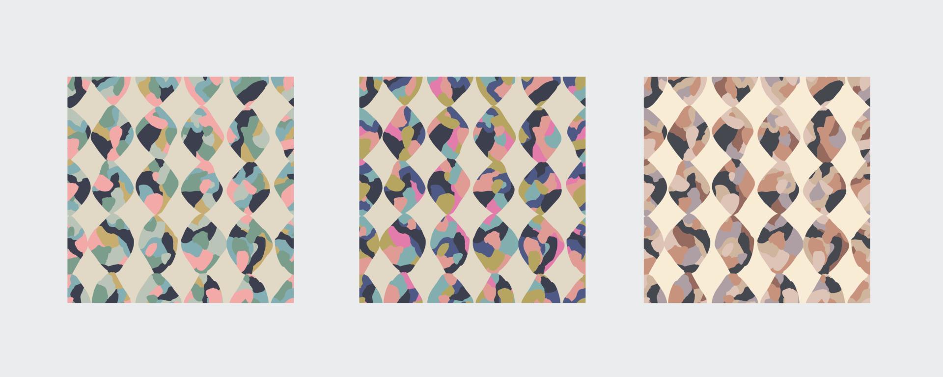 Vector abstract geometric multi color illustration seamless repeat pattern 3 colors way set