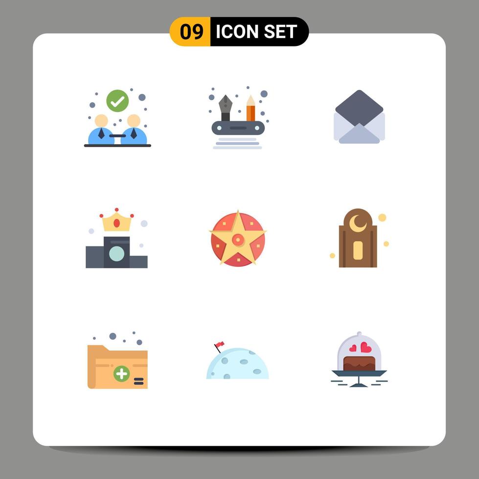 Flat Color Pack of 9 Universal Symbols of mosque project open satanic position Editable Vector Design Elements