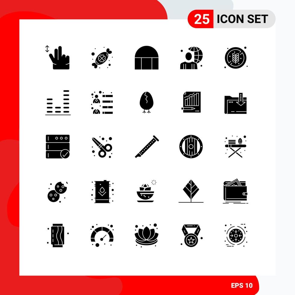 Group of 25 Solid Glyphs Signs and Symbols for food world historical building male online Editable Vector Design Elements