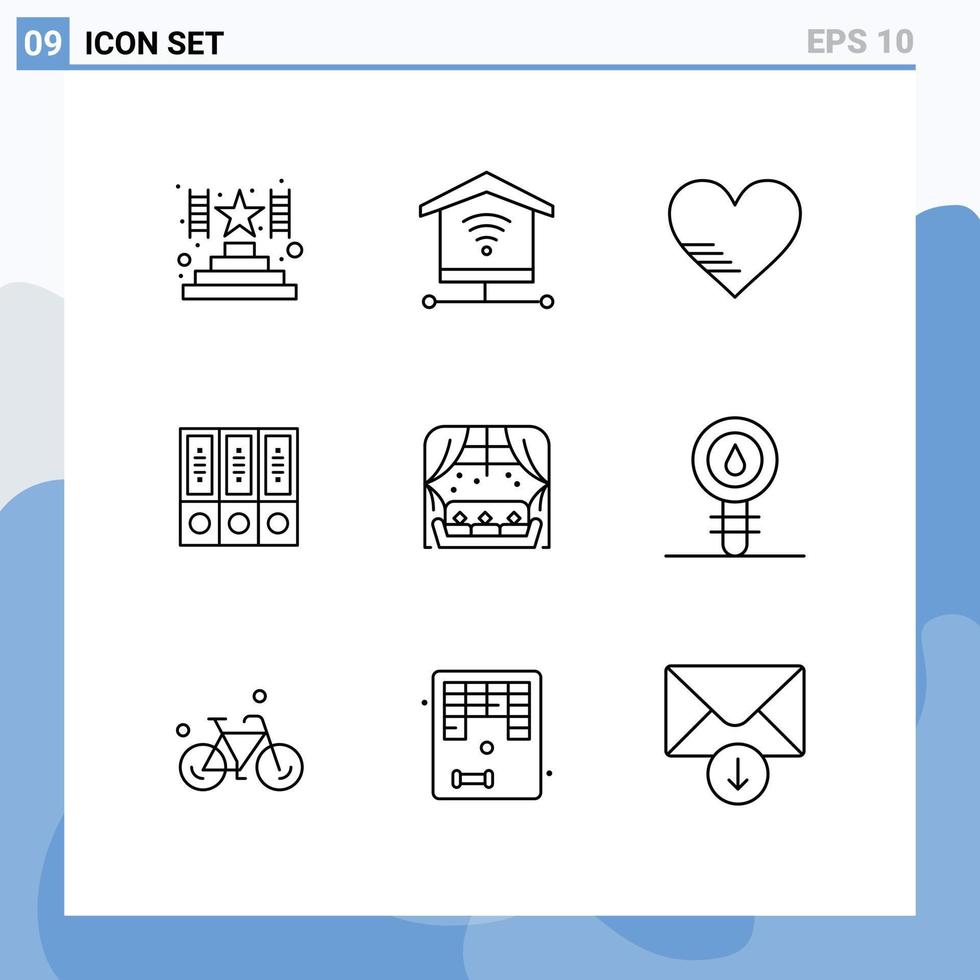 Group of 9 Outlines Signs and Symbols for living folders like documents data Editable Vector Design Elements