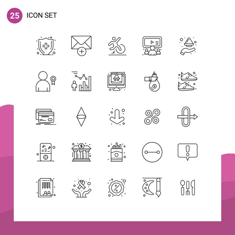 grupo de símbolos de iconos universales de 25 líneas modernas de elementos de diseño de vectores editables en línea para el usuario de la comodidad de la mano de la placa